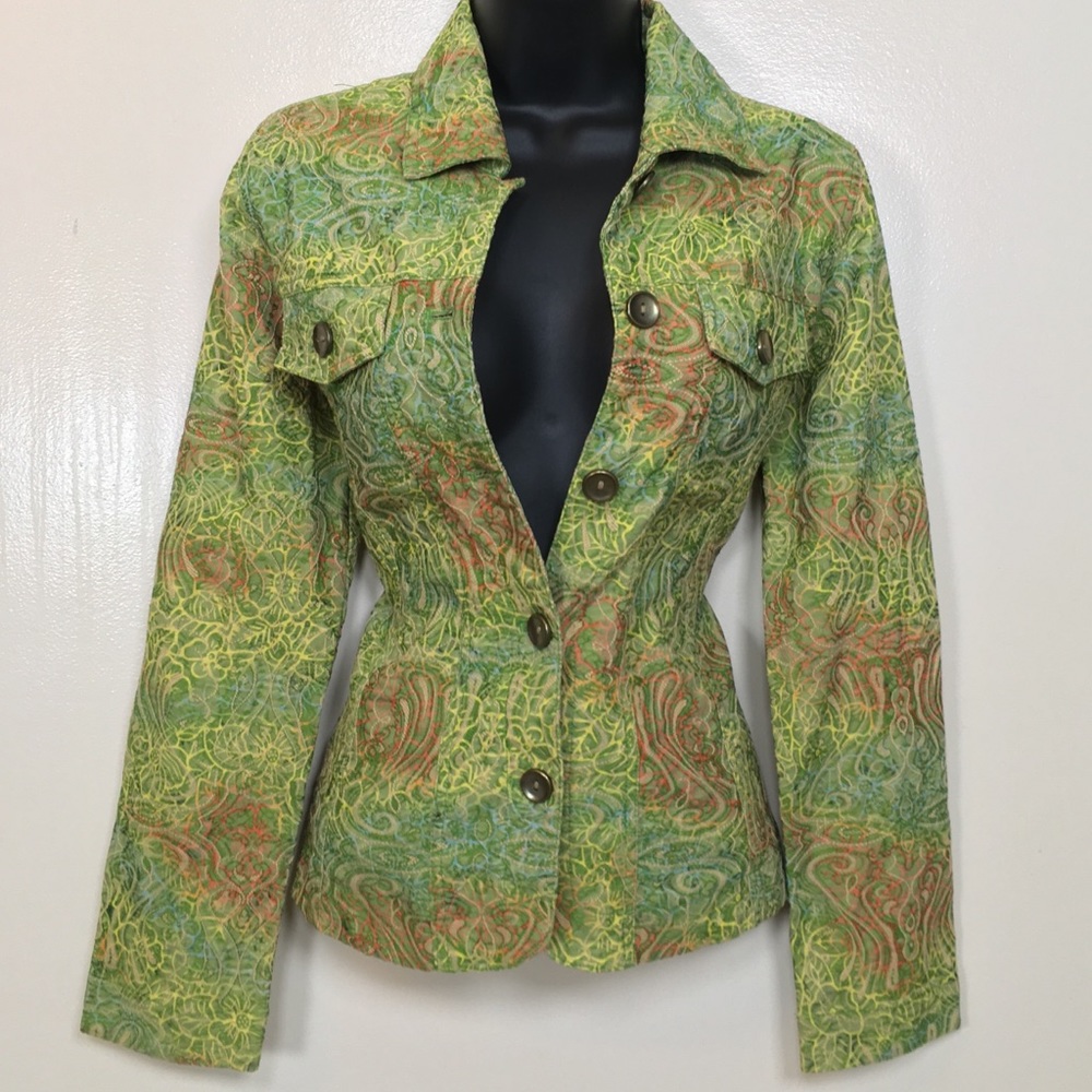 Analogy green & orange textured print jacket S